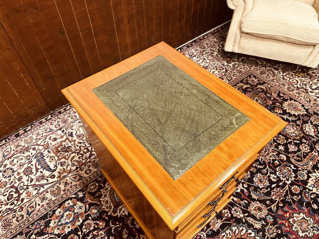 Classic English Chest of Drawers with leather inlay