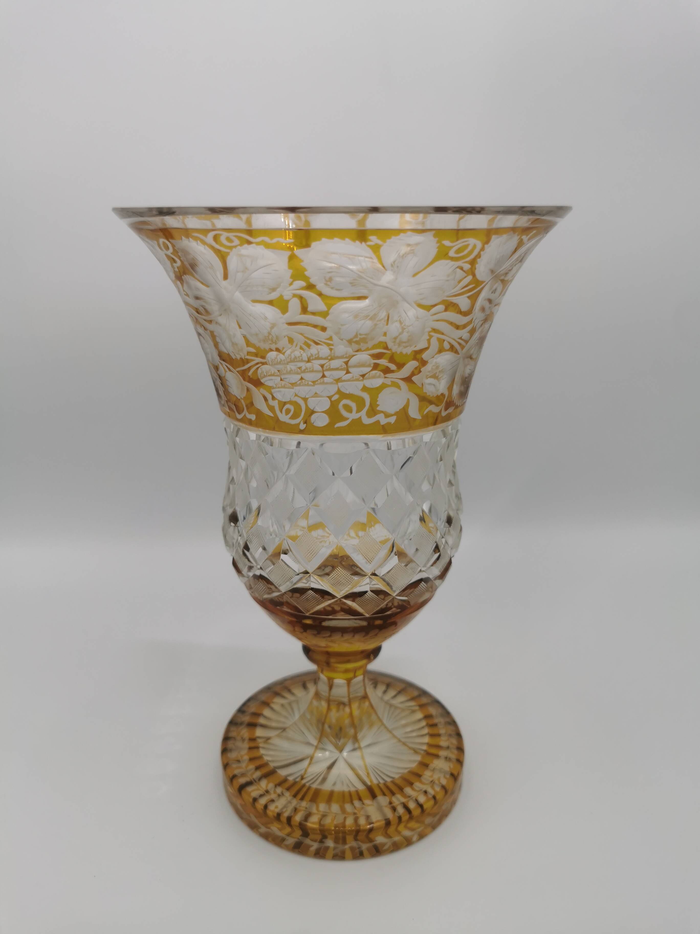 Amber yellow Bohemian crystal vase