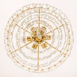 Large chandelier in gilded brass and crystal, by Palwa, Germany, 1970s.