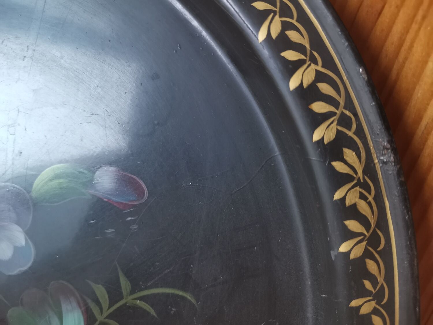 Large oval tray vintage metal hand-painted metal pattern flowers made in ussr numbered