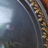 Large oval tray vintage metal hand-painted metal pattern flowers made in ussr numbered