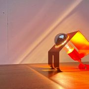 Orange metal table lamp, minimalist, modern mid-century space age, 1960s.
