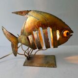 Lampe veilleuse forme poisson, en métal doré, années 70