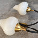 Pair vintage sconces, brass, steel and opaline 1950