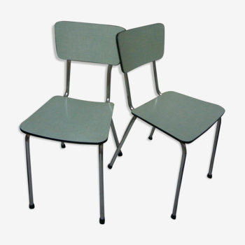 Set of two chairs light green formica 1960