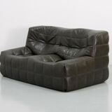 Ensemble de salon vintage en cuir olive foncé kashima par Michel Ducaroy pour Ligne Roset