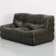 Living room sets vintage dark olive leather kashima by Michel Ducaroy for Ligne Roset