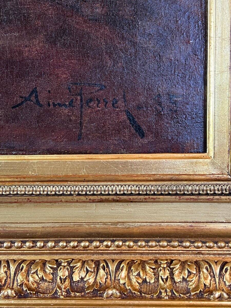 Oil on canvas painting Still life with flowers, Aimé Perret (1846-1927)