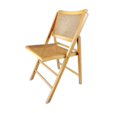 Vintage wooden folding chair with 1970 rattan seat and back