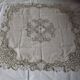 Antique linen tablecloth embroidery Richelieu scalloped linen centerpiece 128 cm