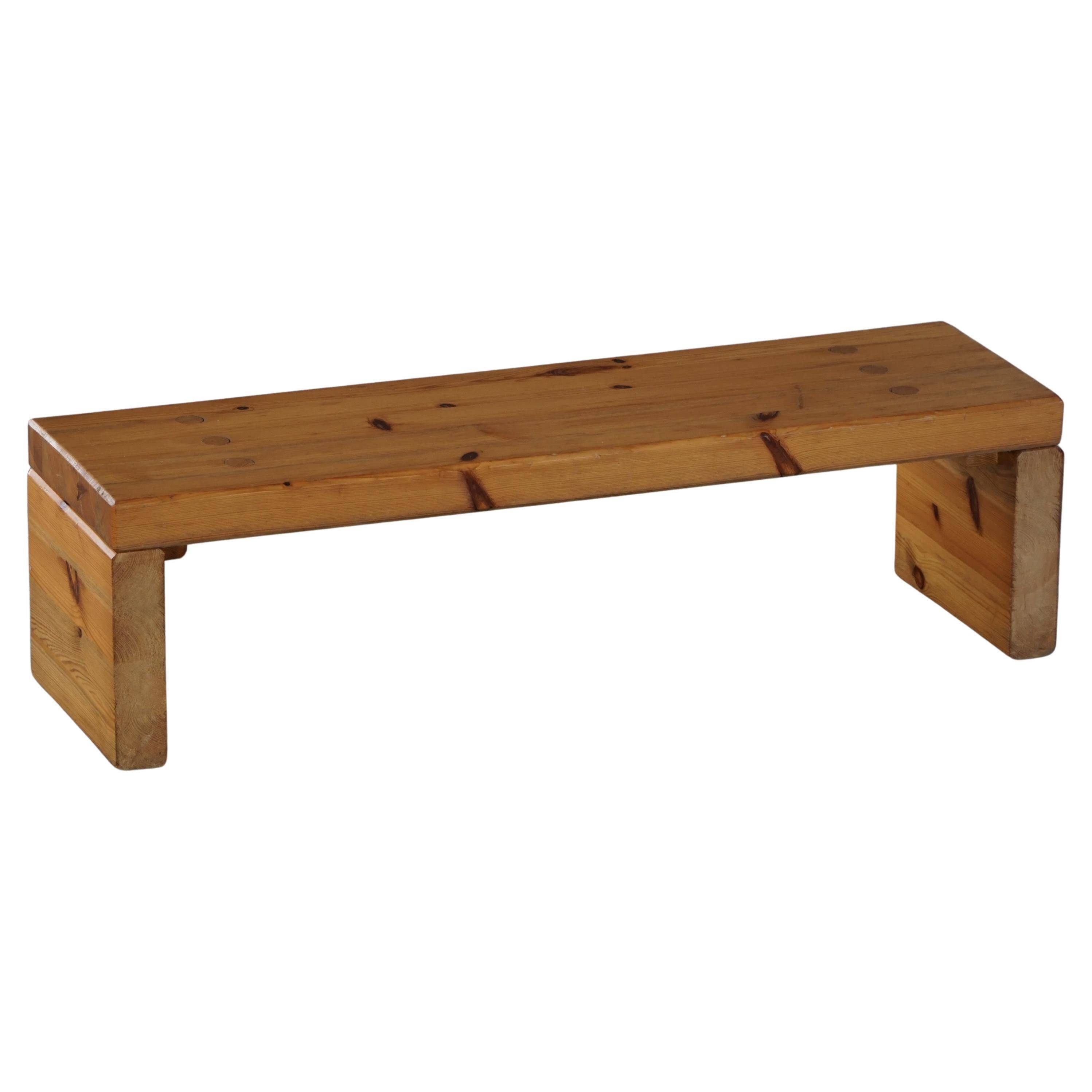Brutalist modern Swedish table/bench in solid pine, mid-20th century, 1960s.