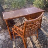 Desk and armchair rattan and vintage bamboo