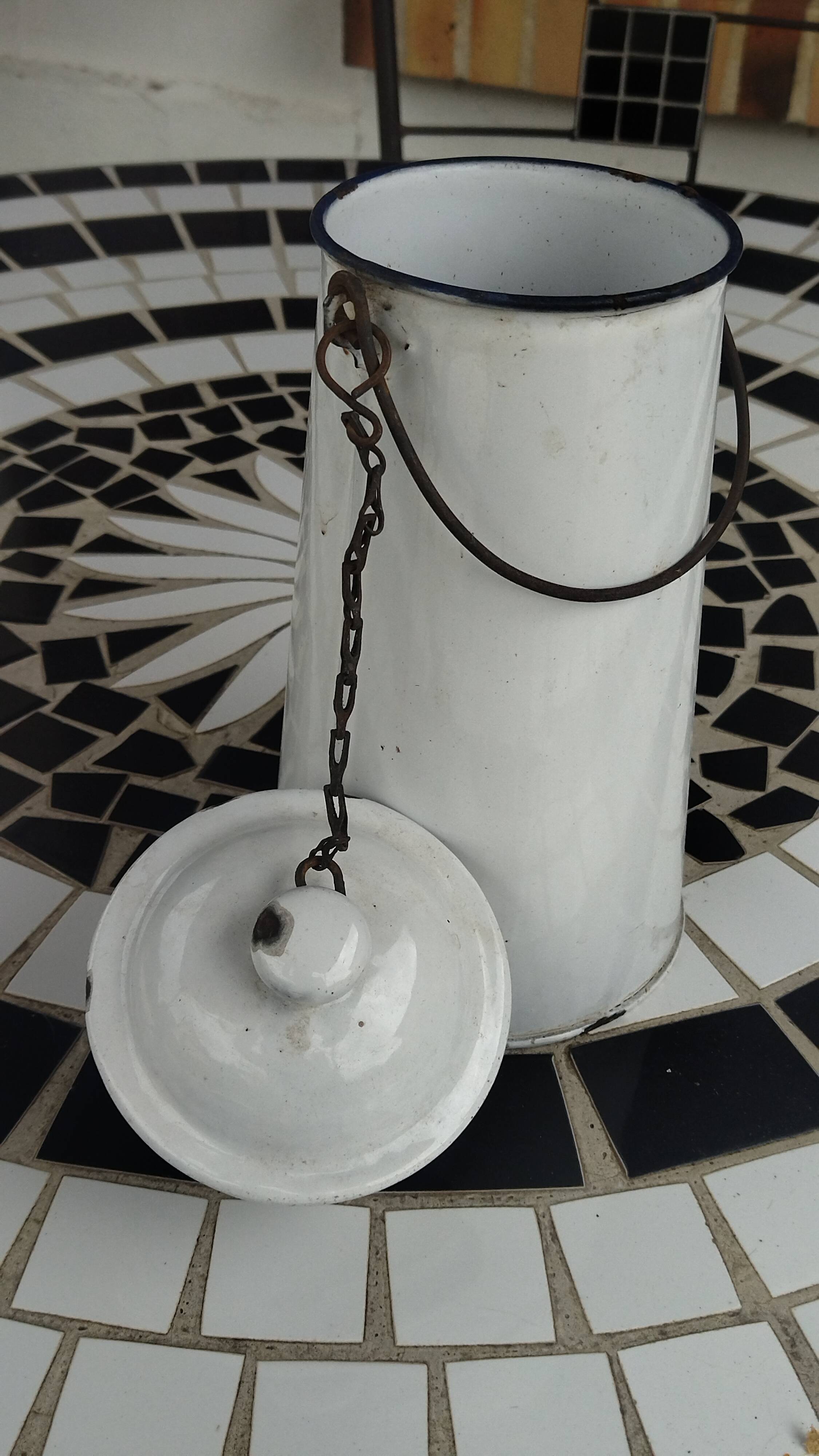 Enameled milk jug