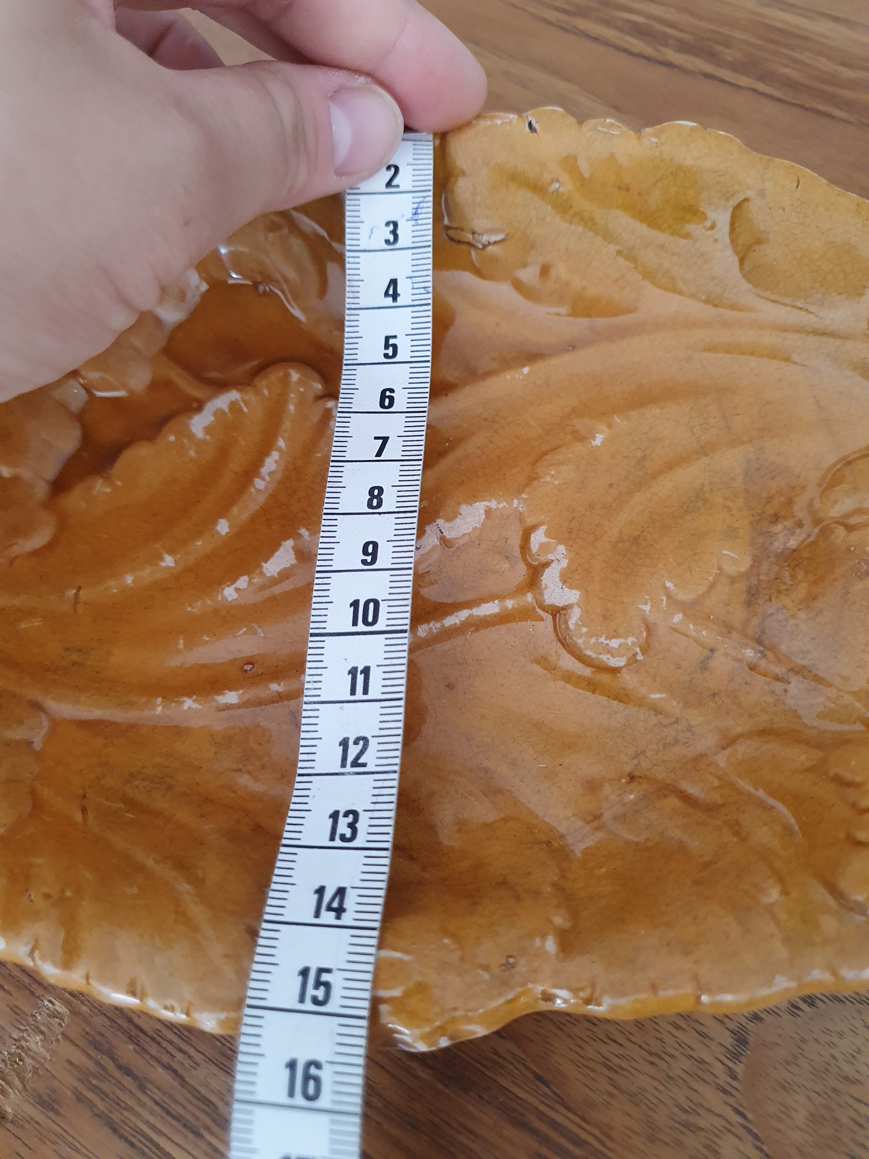 Empty pocket old ceramic sheets enamelled mustard yellow