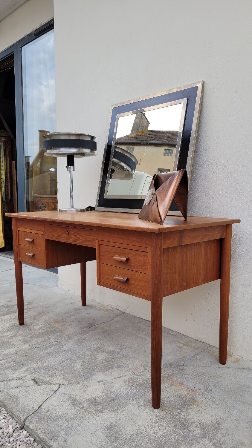 Danish Scandinavian desk in vintage teak 5 drawers, 1950s
