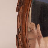 Old oval mirror bevelled classic wood frame - 28x22cm