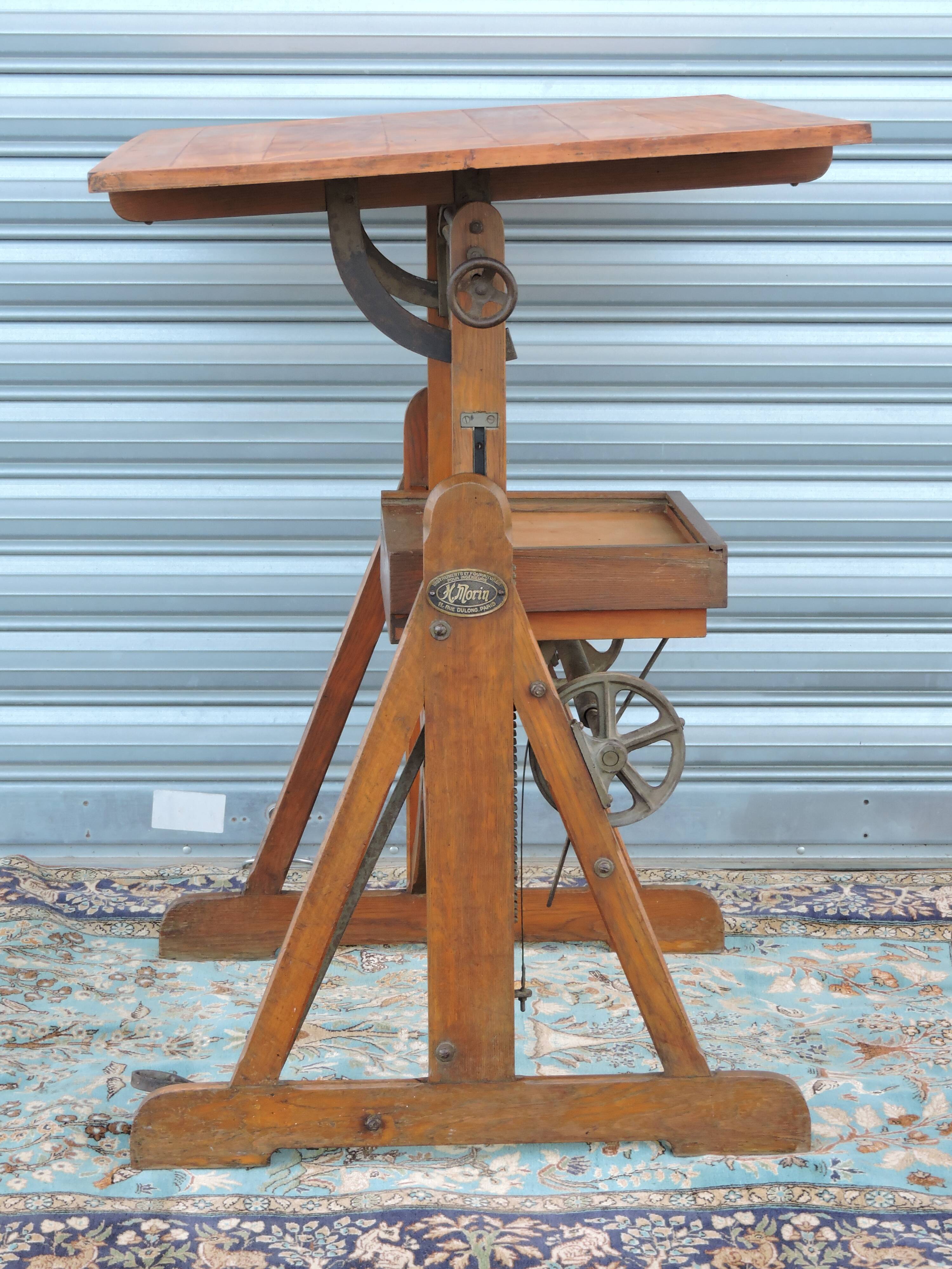 Architect's table has industrial adjustable design H Morin betting