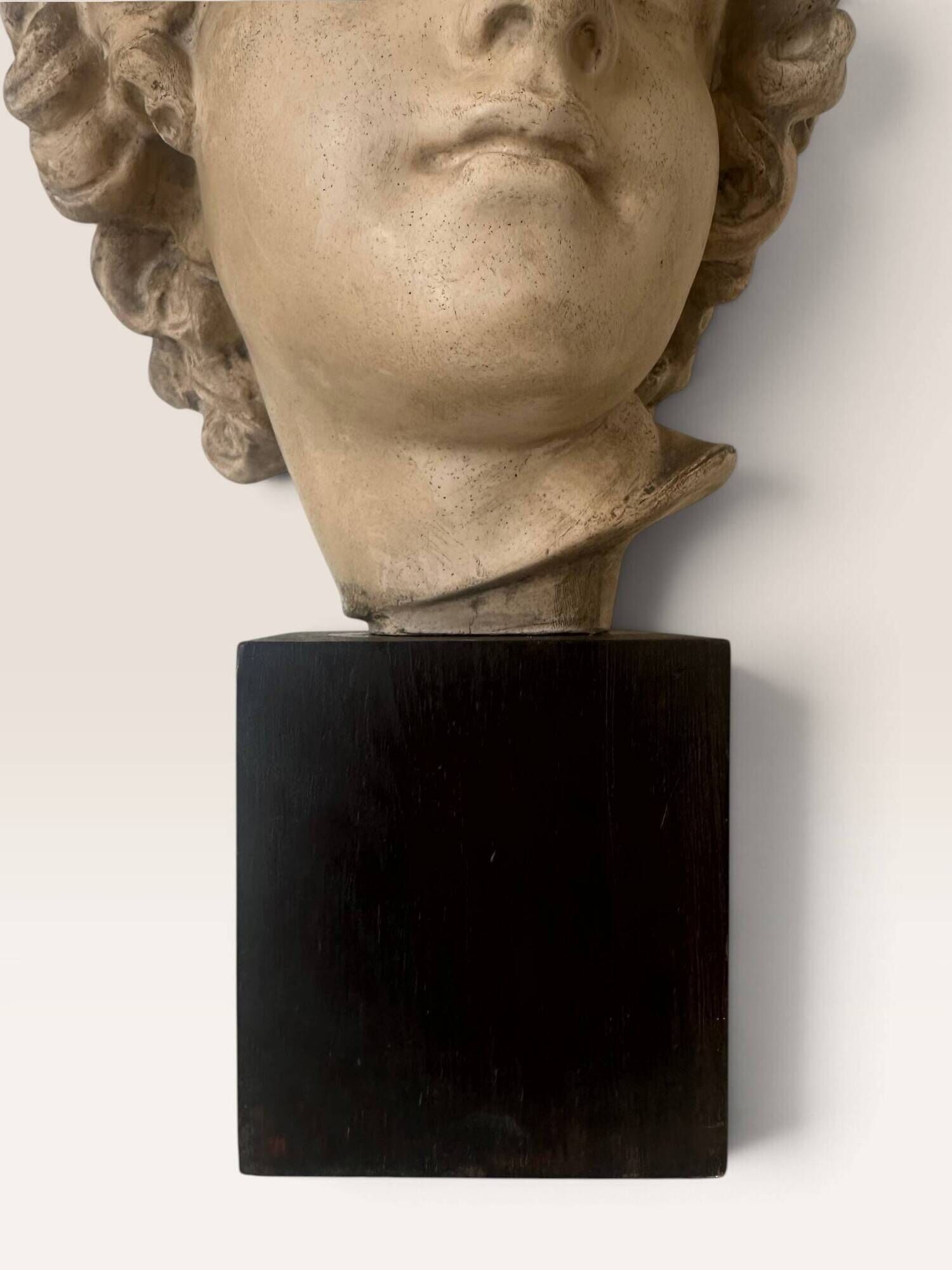 Plaster bust on a wooden base