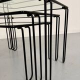 Vintage Italian design nesting coffee table in metal and glass from the 1980s