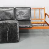 1960s Kai Kristiansen Paper Knife 3-Seater Teak Sofa in Leather , Denmark