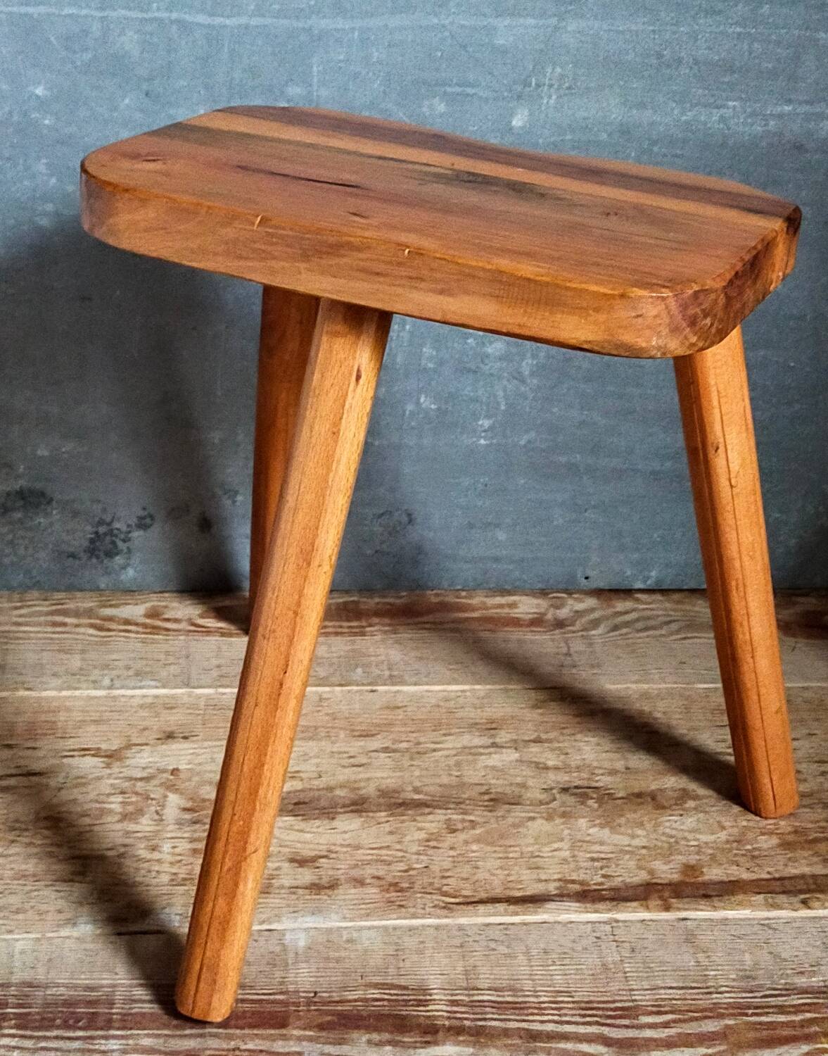 Solid wood tripod stool from the 50s