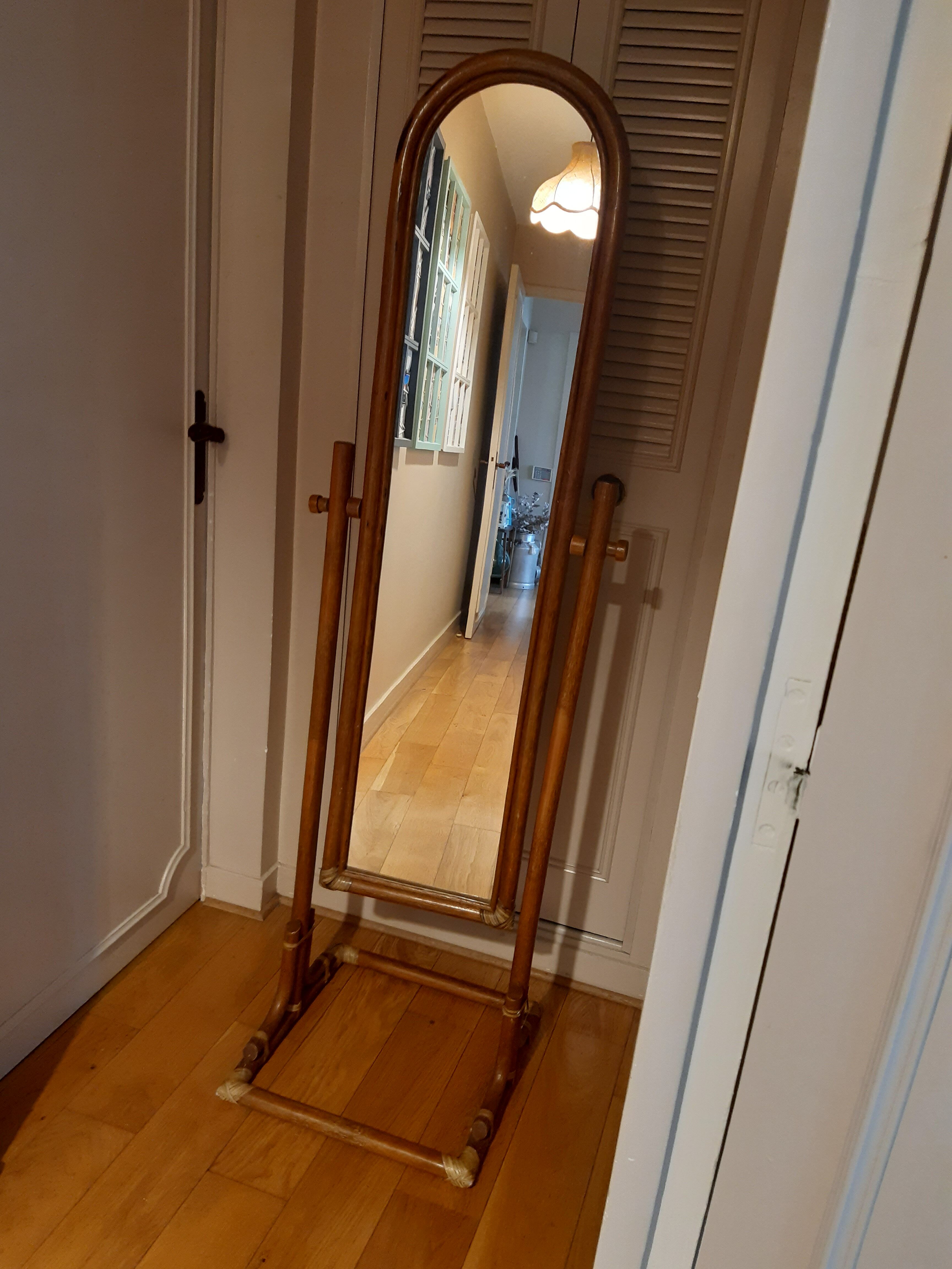 Psyche mirror in rattan 70's 124cm X 24cm