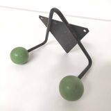 Coat rack V hooks 2 balls green wood