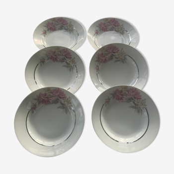 6 hollow porcelain plates with art deco peony pattern