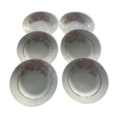 6 assiettes creuses en porcelaine motif pivoines art déco