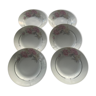 6 hollow porcelain plates with art deco peony pattern