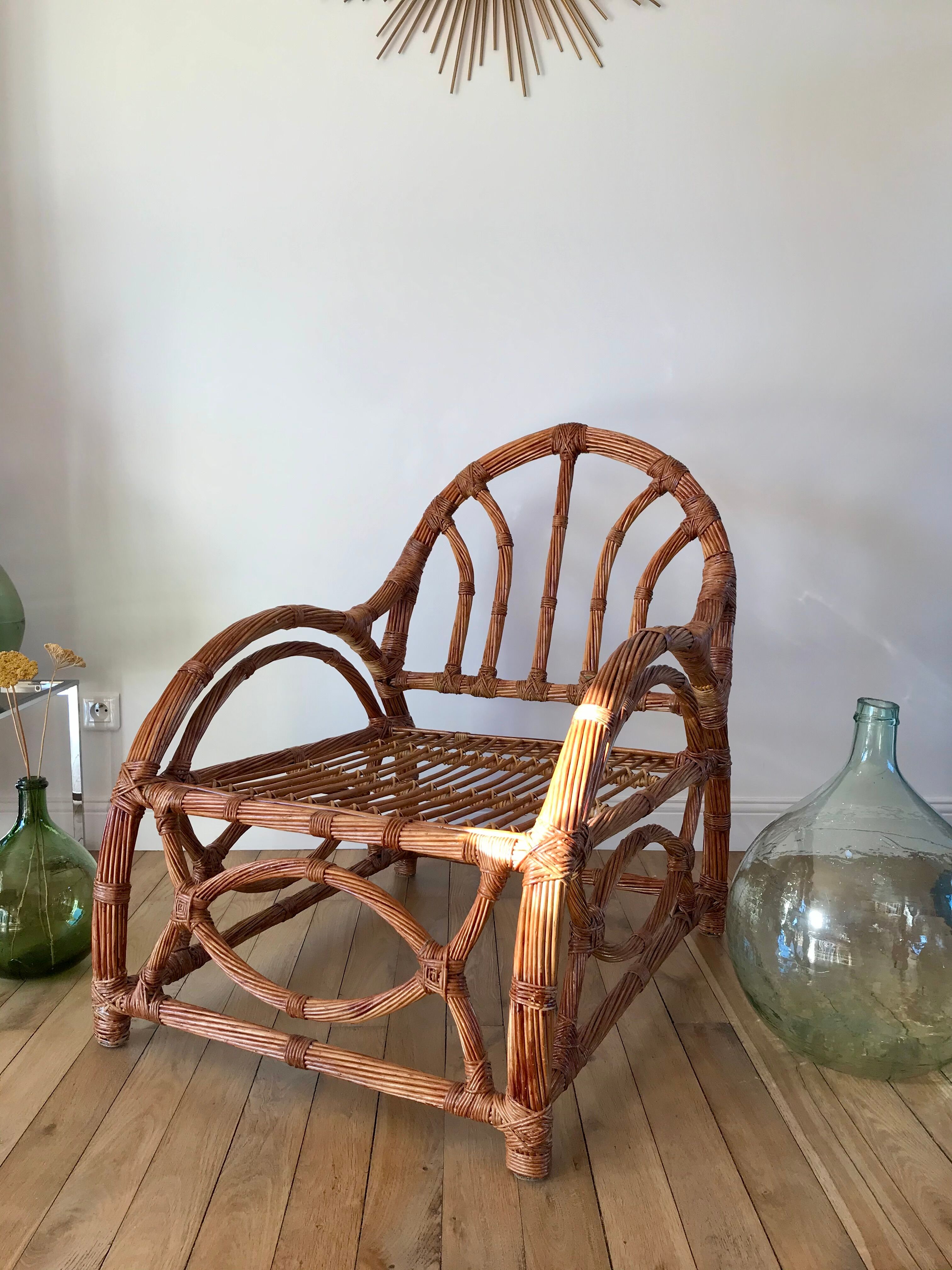 Pair of rattan armchairs 50s