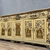 Louis XV Baroque Venetian curved sideboard in lacquered, painted and gilded wood
