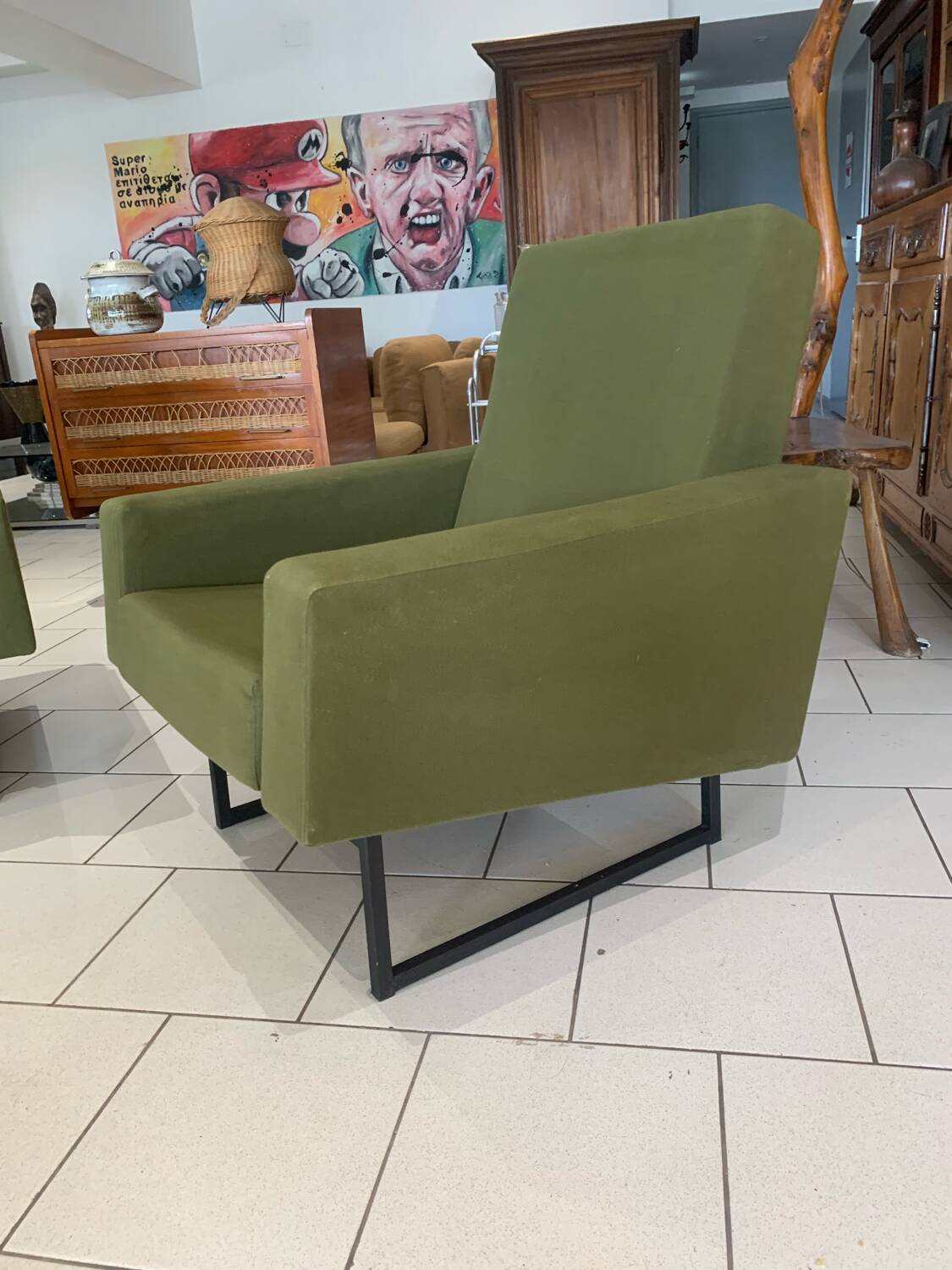 Paire Fauteuil Fero Vert Vintage circa 1960