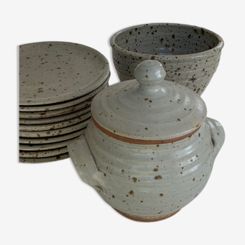 Soupière grés pyrite signée Tiffoche french vintage ceramic