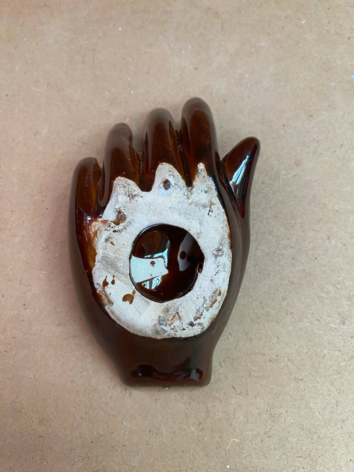 Old vallauris hand shaped brown ceramic pocket tray vintage decoration