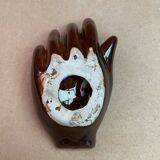 Old vallauris hand shaped brown ceramic pocket tray vintage decoration