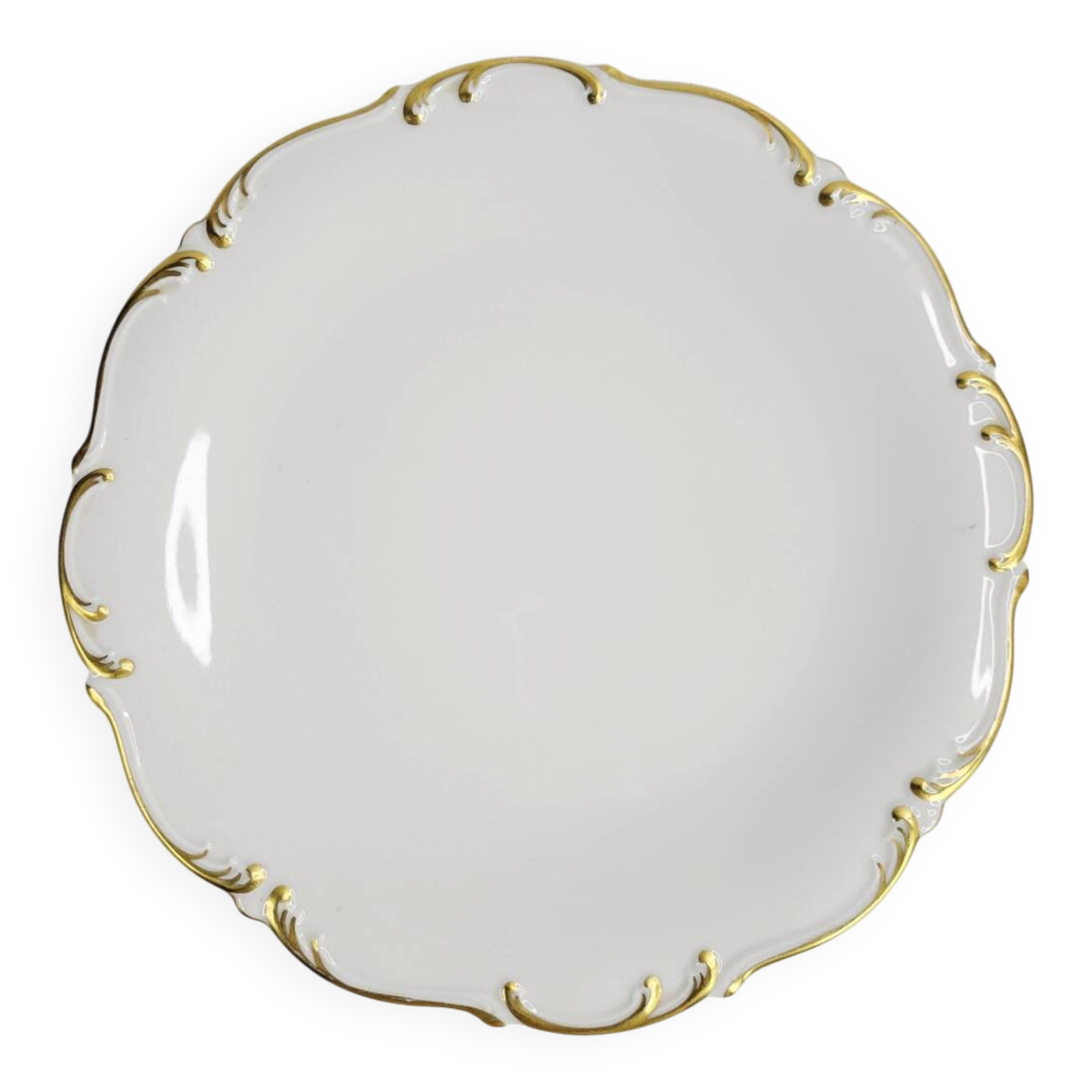Round antique plate in gilded porcelain, Tirschenreuth, Bavaria