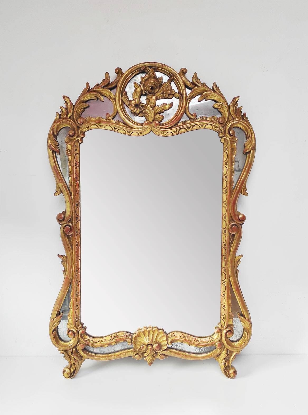 Ancien miroir français en bois doré style Louis XV baroque (100*66 cm)