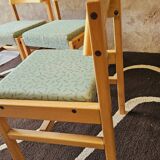 Set of 4 wooden and fabric chairs, 70s