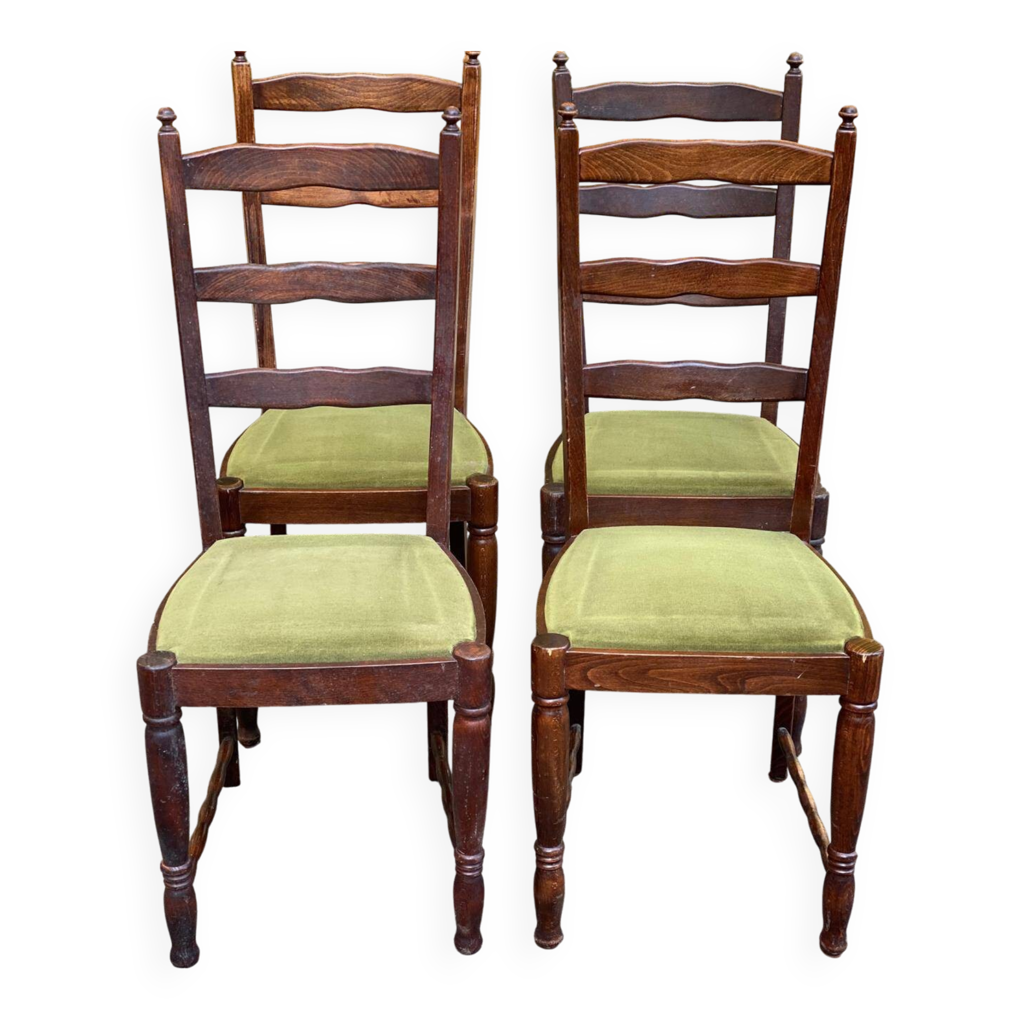 4 chaises bois massif et velours vert