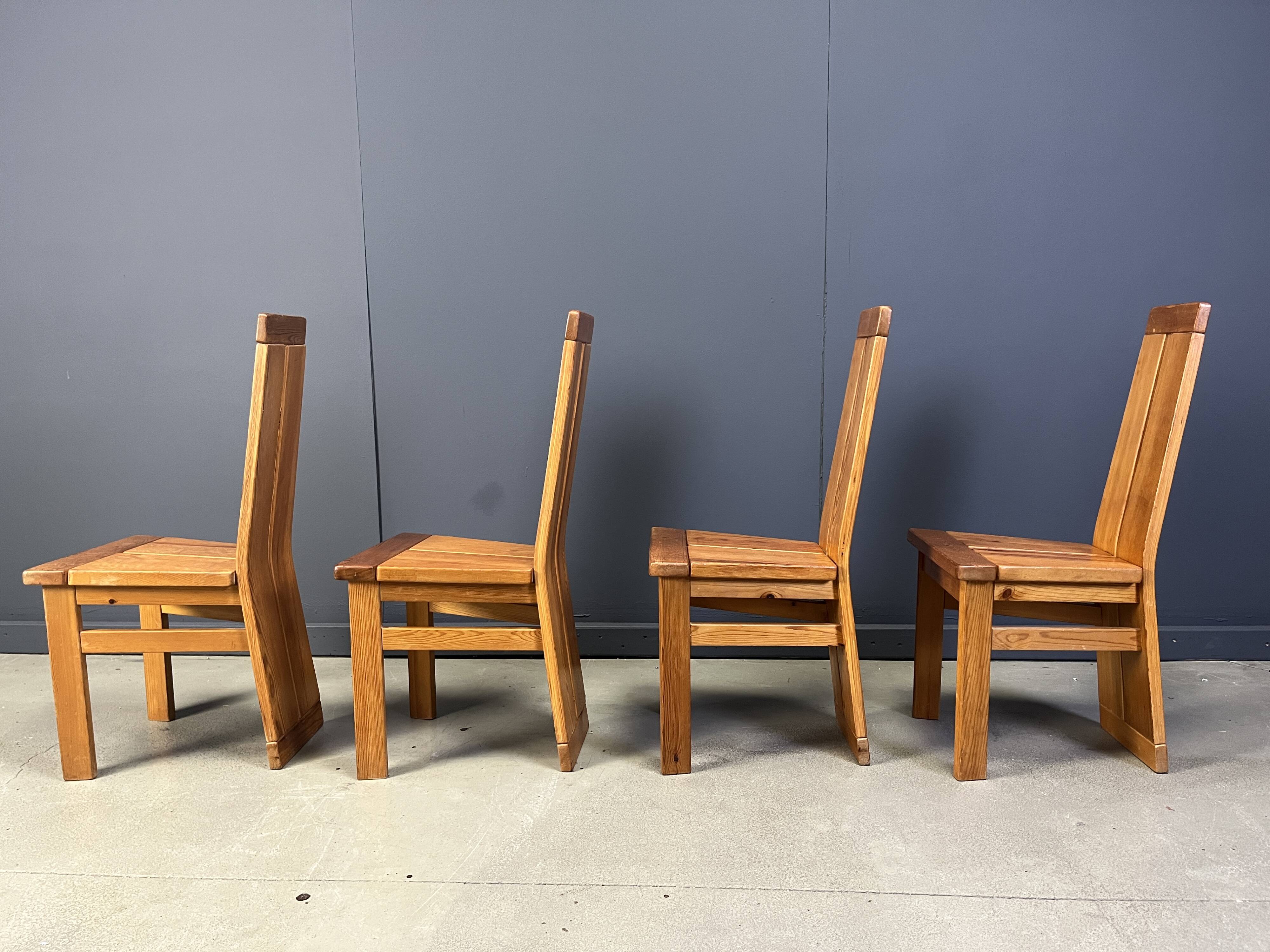 Set of 4 oak brutalist dining chairs, 1970s
