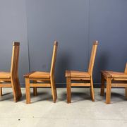 Set of 4 oak brutalist dining chairs, 1970s