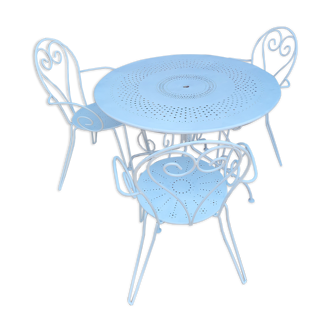 Garden furniture wrought iron, 1 table 3 armchairs