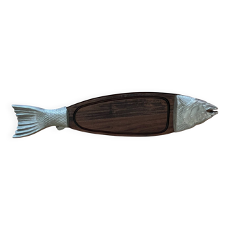 Vintage wooden and metal fish platter, purchased at Fauchon Paris, 1960s.