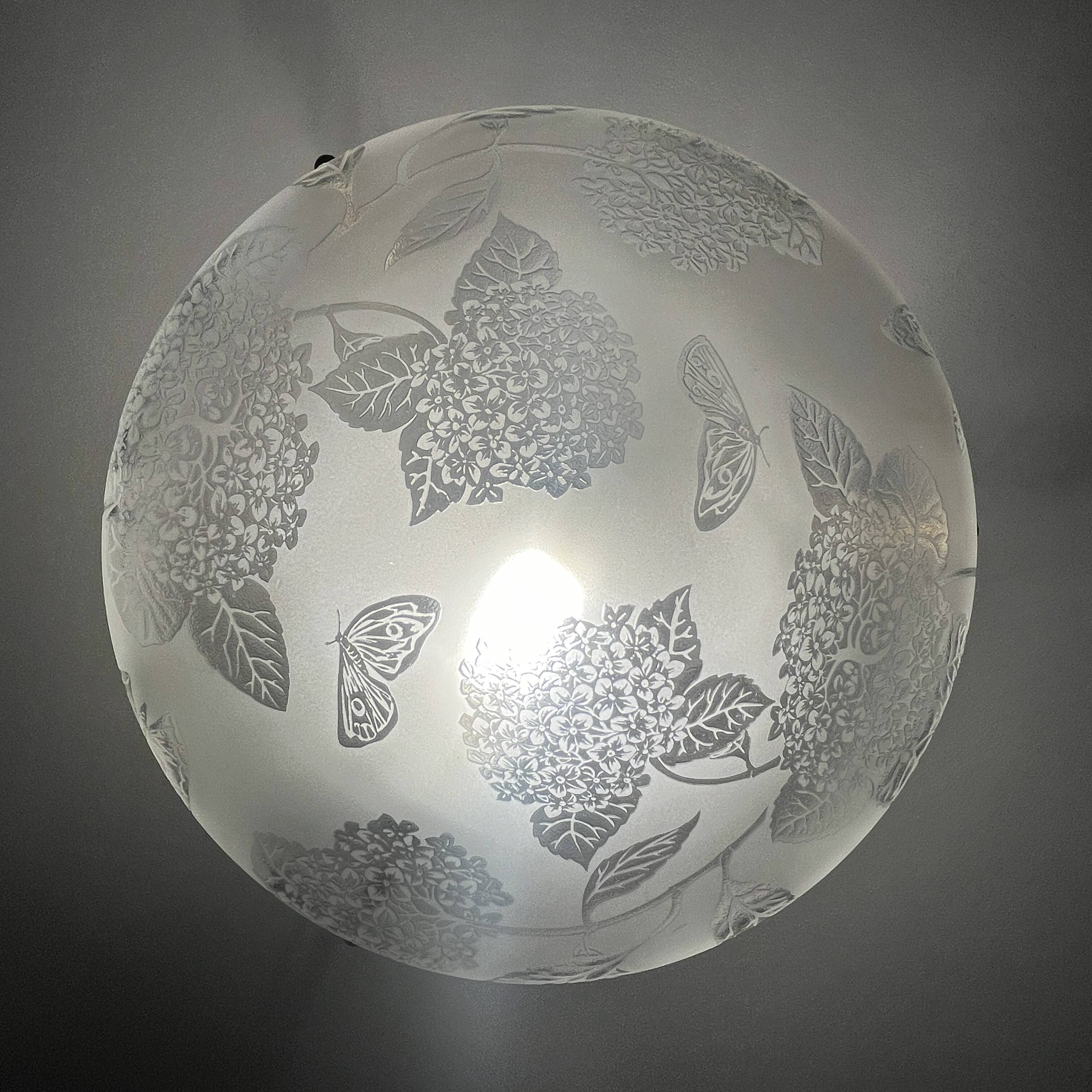 Glass basin decorated with flowers and butterflies Art Deco France Deveau 1925