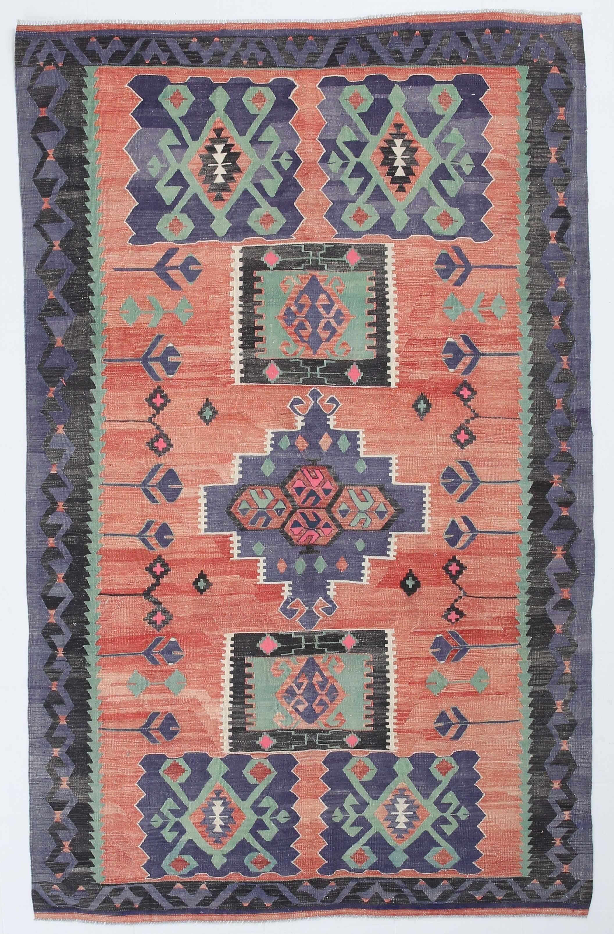 6x9 Tile Color Anatolian Kilim Rug, Turkish Kilim Rug, 174x279Cm