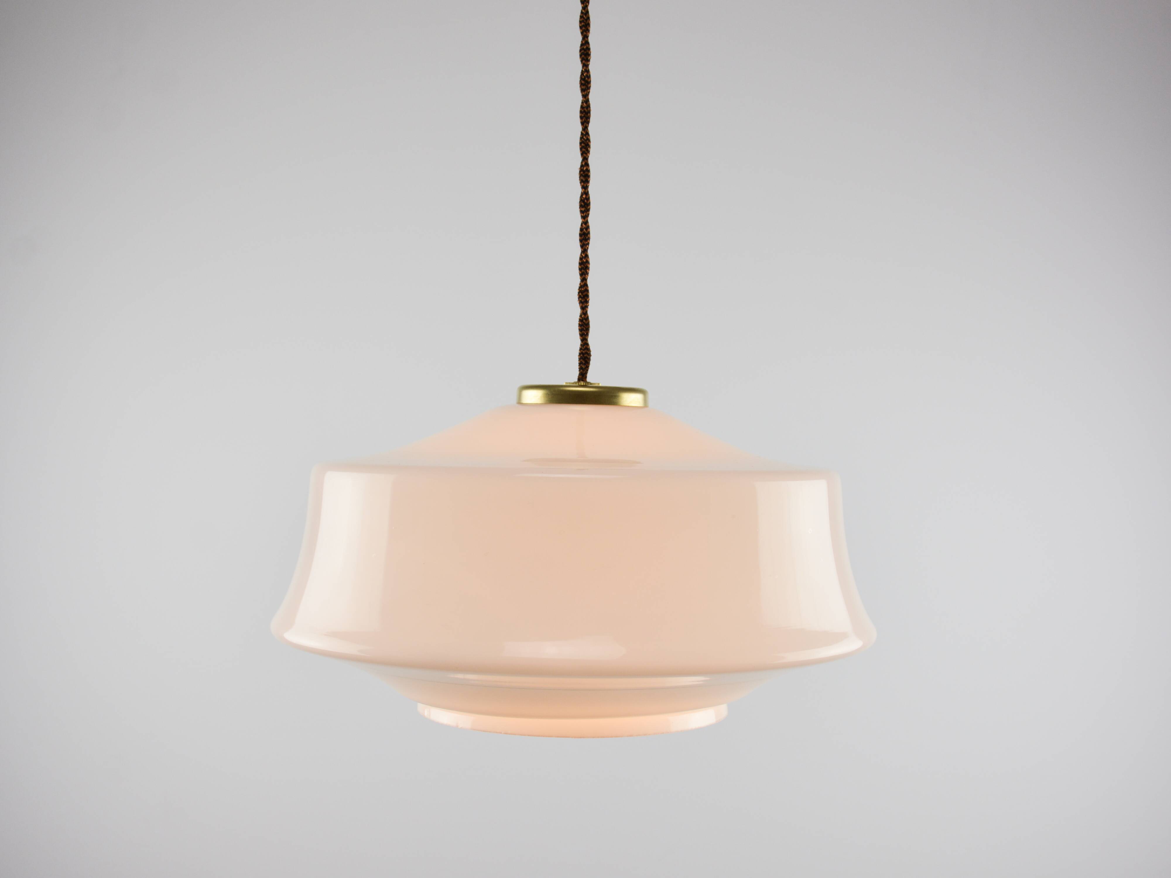 Vintage Mid-Century Modern White Glass Pendant Lamp