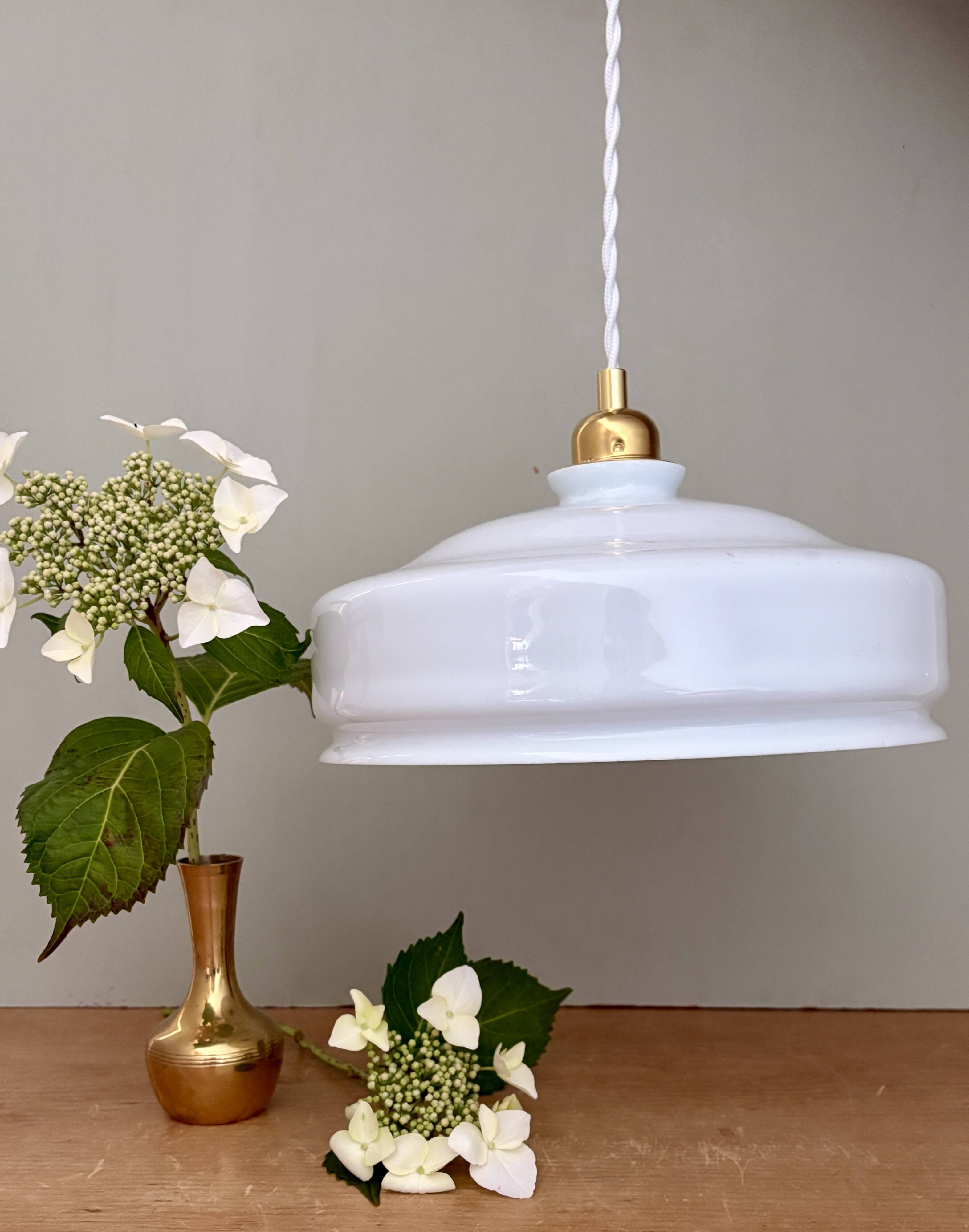 Vintage white opaline lampshade pendant light