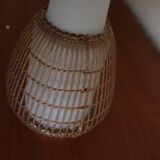 Chandelier opaline, rattan, teak and brass