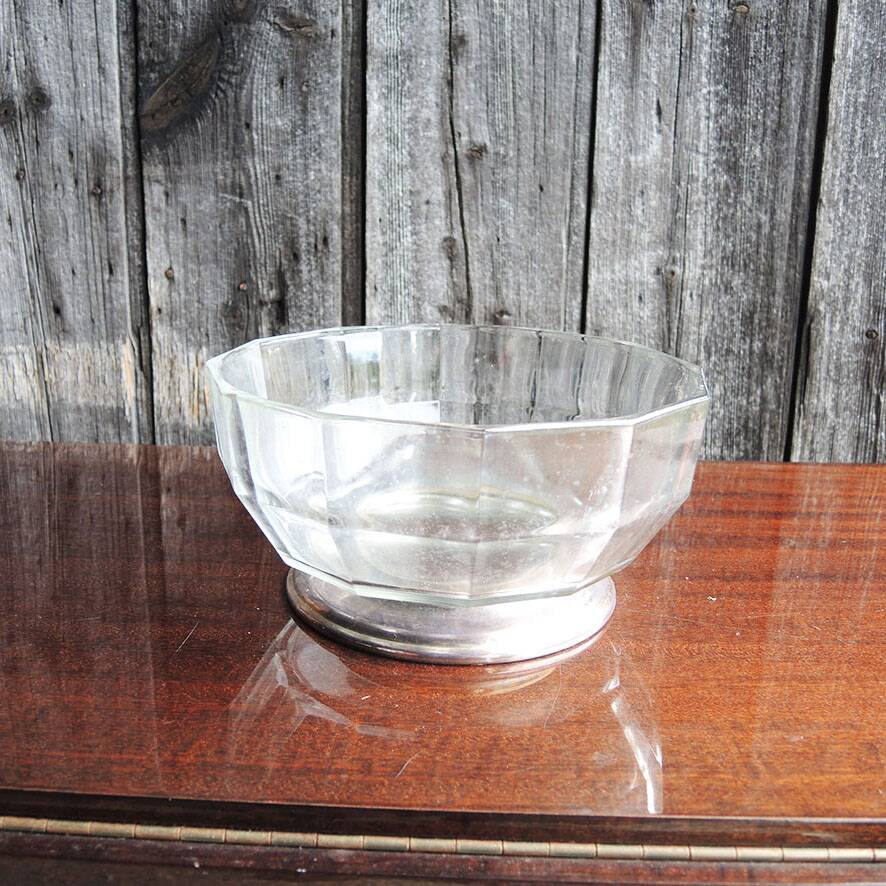 Vintage glass and metal Art Deco salad bowl